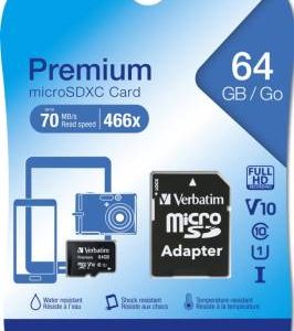 Verbatim Premium 64gb Micro Sd Card + Adaptor: Sdxc: Ush-i: Class 10: U1: V10