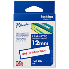 Brother Laminated Tape 8m X 12mm Red On White