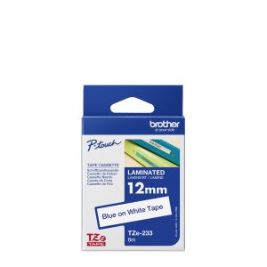 Brother 12mm Blue On White Laminated Tape - 8m