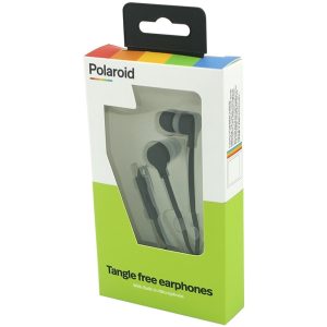 Polaroid Tangle Free Wired Earbuds Black And Grey