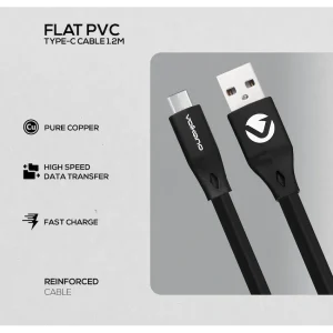 Volkano Slim Series Flat PVC Type-C Cable 1.2m - Black